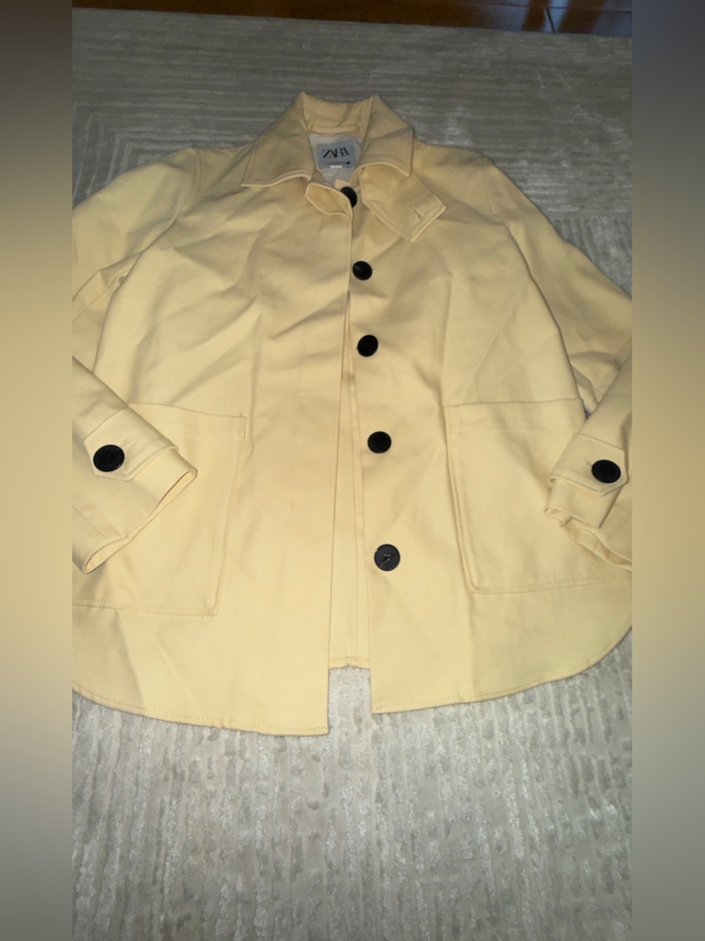 Zara Pale Yellow Button-Front Trench Coat